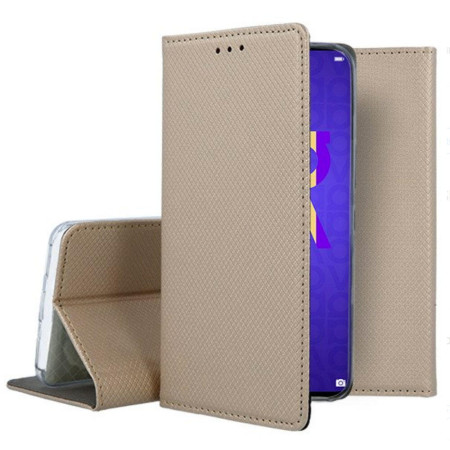 Husa Samsung Galaxy A21 - tip Carte, premium book, inchidere magnetica, Gold, Htphone