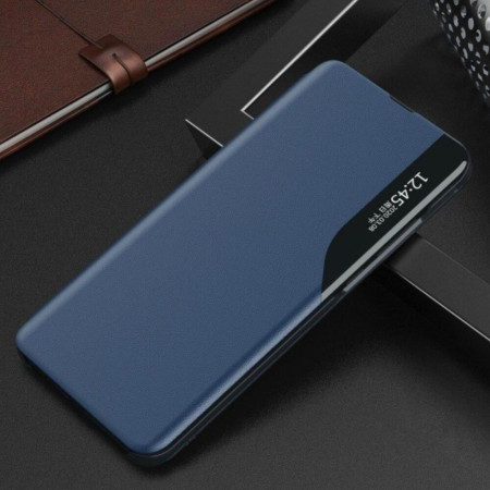 Husa Flip din Piele compatibila cu Samsung Galaxy S22 Ultra, HTPMAG,E-Fold, Dark Blue