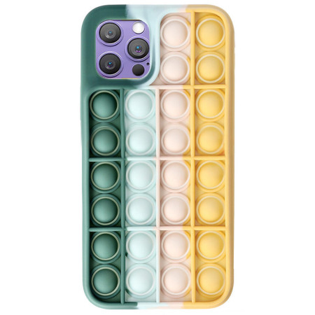 Husa compatibila cu Apple iPhone 12 Pro, Interactiv POP IT, Push Bubble Antisoc, Jucarie Antistres, Flexible, Rainbow, Waffle
