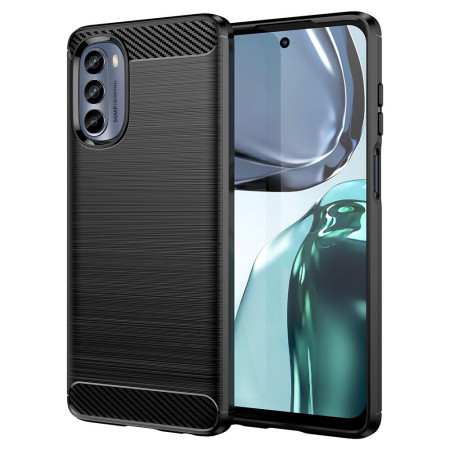Husa Carbon Fiber compatibila cu Motorola Moto G62, Flexibila, HTPMAG Protect 421.21, Black