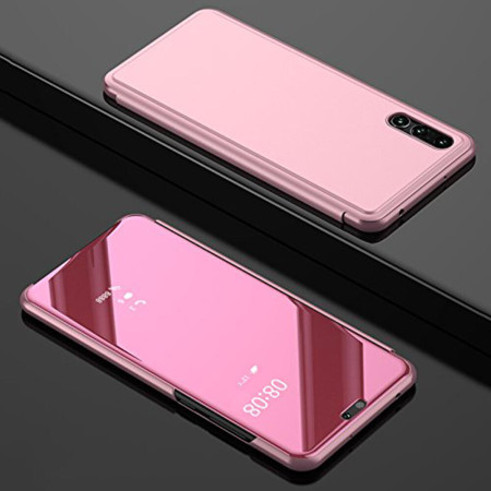 Husa Kickstand Mirror, Functie Stand, Capac translucid, Design elegant, Huawei P20, Rose
