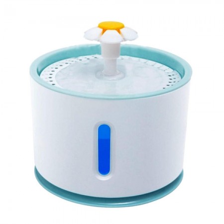 Dispenser apa Automat, tip fantana pentru pisici si caini, Iluminare LED, 3 Model floare trepte de reglare debit, Otel inoxidabil, cu purificare si filtrare, 2.4 L, Alb