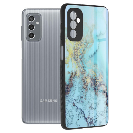 Husa Glaze Glass Top G compatibila cu Samsung Galaxy M52 5G, Slim Glow, HTPMAG, Blue Ocean