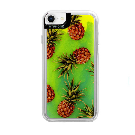 Husa Neon Htphone compatibila cu Apple iPhone 7/8, Glow In The Dark, Pineapple