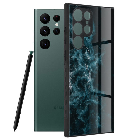 Husa Glaze Glass Care compatibila cu Samsung Galaxy S22 Ultra, Slim Glow, HTPMAG, Blue Nebula