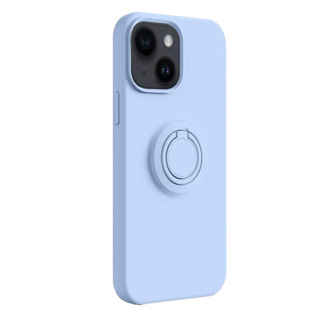 Husa Soft Liquid compatibila cu Apple iPhone 14, interior cu piele Alcantara, 360° Inel Rotativ cu Magnet Auto, Light Blue