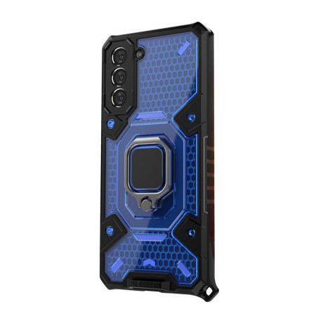 Husa compatibila cu Samsung Galaxy S21 FE, Ring (cu inel cu Magnet) Honeycomb Armor, HTP®, Blue