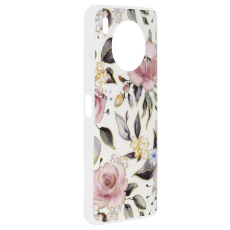 Husa Marble Flower pentru Huawei Nova 8i, Slim IOA, White