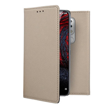 Husa Flip Cover Smart Magnet pentru Nokia 3.1 2018, Folie de sticla cadou, Auriu