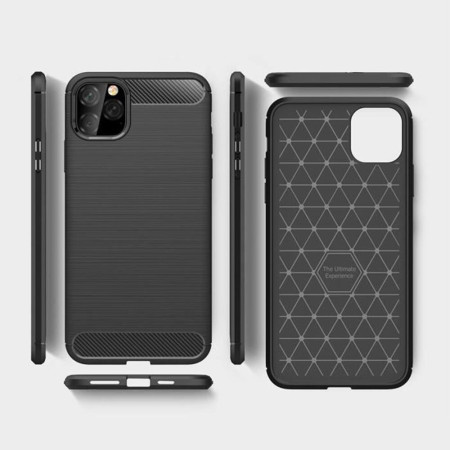Husa HTPMAG de telefon de tip Carbon, Premium Protect, Armor, Apple iPhone 11 Pro / XI Pro, Finisaj metalic, Negru