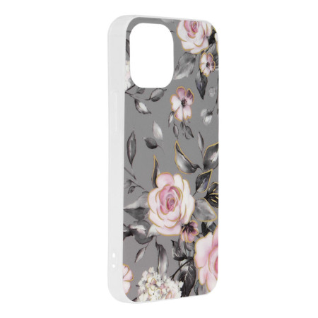 Husa Marble Flower pentru iPhone 13 Mini, Slim IOA, Grey