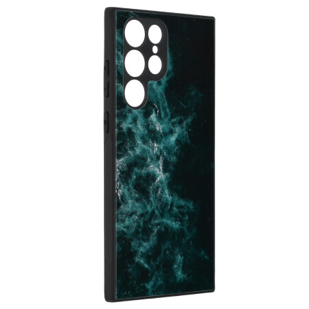 Husa Glaze Glass Care compatibila cu Samsung Galaxy S22 Ultra, Slim Glow, HTPMAG, Blue Nebula