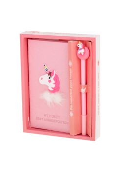 Set cadou caiet cu pix unicorn, roz