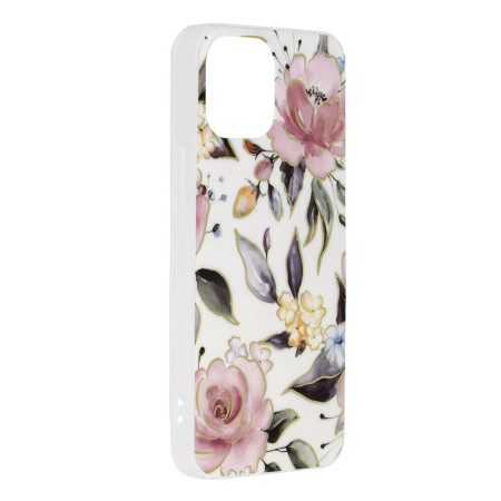 Husa Marble Flower pentru iPhone 13 Mini, Slim IOA, White