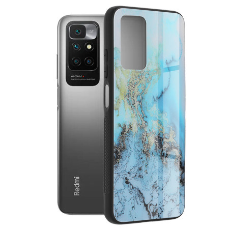 Husa Glaze Glass Care compatibila cu Xiaomi Redmi 10, Slim Glow, HTPMAG, Blue Ocean
