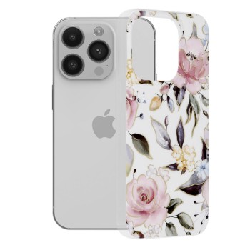 Husa compatibila cu Apple iPhone 14 Pro, Marble Floral, Alb