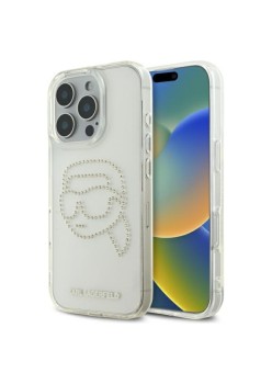 Husa pentru iPhone 16 Pro Max - Karl Lagerfeld IML Rhinestones - Transparent Karl Head