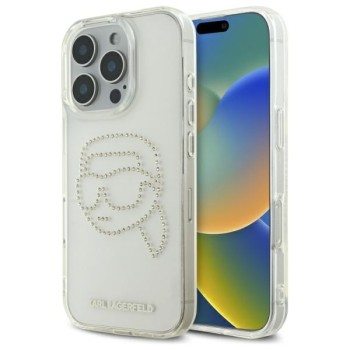 Husa pentru iPhone 16 Pro Max - Karl Lagerfeld IML Rhinestones - Transparent Karl Head