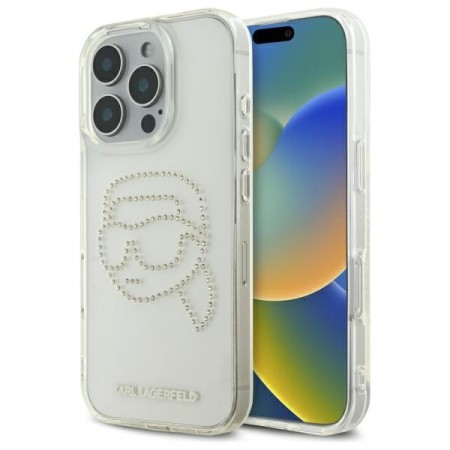 Husa pentru iPhone 16 Pro Max - Karl Lagerfeld IML Rhinestones - Transparent Karl Head