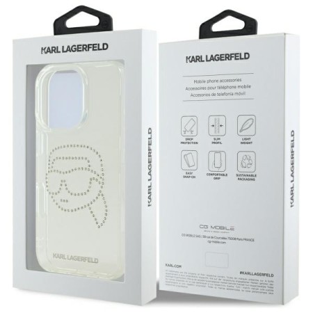 Husa pentru iPhone 16 Pro Max - Karl Lagerfeld IML Rhinestones - Transparent Karl Head