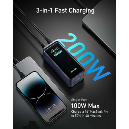 Baterie Externa 2x USB-C, USB, 20000mAh, 200W, Anker Prime, Black