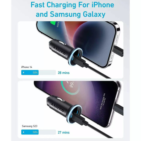 Incarcator Auto 2x USB, QC 3.0, 36W, Anker PowerDrive III, Black