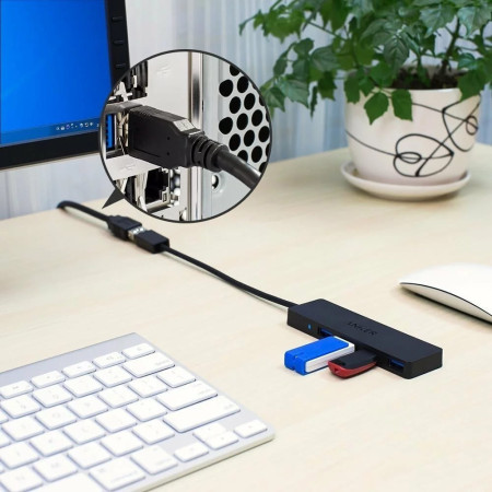 Hub USB, 4x USB 3.0, Anker UltraSlim, Black