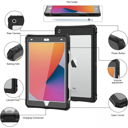 Husa pentru iPad 10.2" (2019 / 2020 / 2021), Waterproof IP68, Black