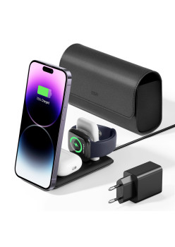 Incarcator ESR Premium 3in1 Travel Wireless Charging Set pentru iPhone, MFi Apple Watch (5W), AirPods, Fast Charging, White