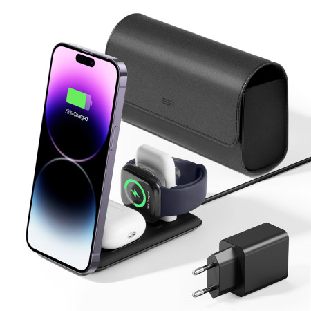 Incarcator ESR Premium 3in1 Travel Wireless Charging Set pentru iPhone, MFi Apple Watch (5W), AirPods, Fast Charging, White
