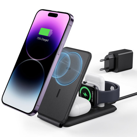 Incarcator ESR Premium 3in1 Travel Wireless Charging Set pentru iPhone, MFi Apple Watch (5W), AirPods, Fast Charging, White