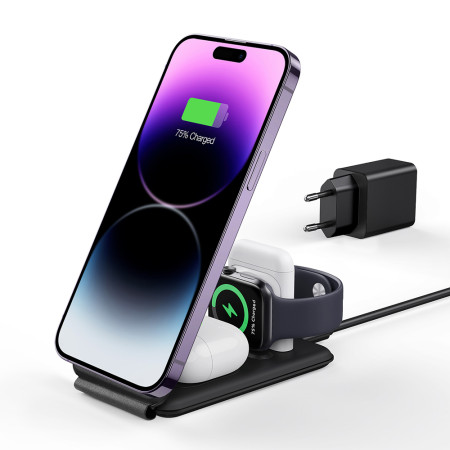 Incarcator ESR Premium 3in1 Travel Wireless Charging Set pentru iPhone, MFi Apple Watch (5W), AirPods, Fast Charging, White