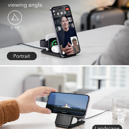 Incarcator ESR Premium 3in1 Travel Wireless Charging Set pentru iPhone, MFi Apple Watch (5W), AirPods, Fast Charging, White