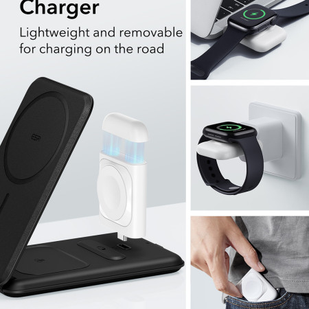 Incarcator ESR Premium 3in1 Travel Wireless Charging Set pentru iPhone, MFi Apple Watch (5W), AirPods, Fast Charging, White
