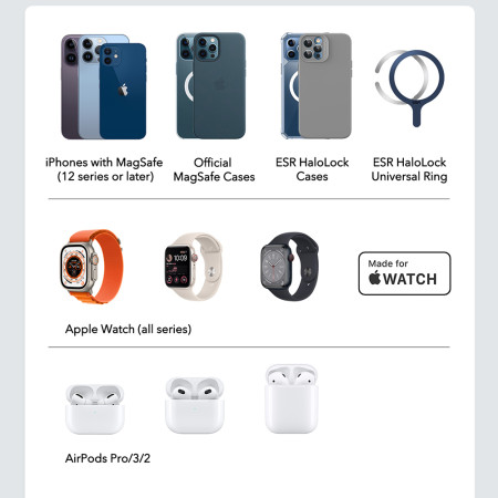Incarcator ESR Premium 3in1 Travel Wireless Charging Set pentru iPhone, MFi Apple Watch (5W), AirPods, Fast Charging, White