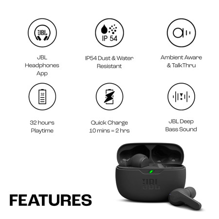 Casti in-ear Bluetooth cu microfon TWS  JBL Wave Beam, Black