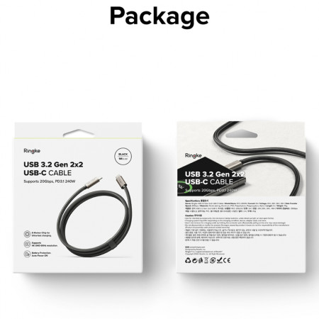 Cablu de Date Tip-C la Tip-C, 240W, 1m, Ringke, Black