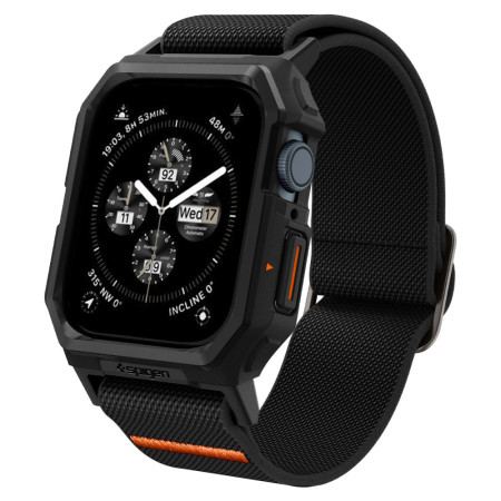 Husa pentru Apple Watch 4 / 5 / 6 / SE / SE 2 / 7 / 8 / 9, 44 / 45mm si Curea, Spigen Lite Fit Pro, Matte Black