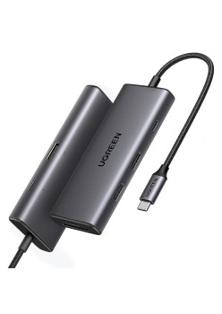 Hub USB-C la 2x Type-C, 2x USB, HDMI, TF, SD Card, 10Gbps, 4K, 100W, Ugreen, Black
