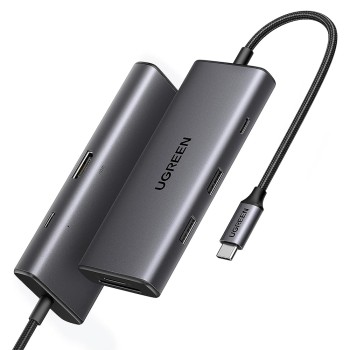 Hub USB-C la 2x Type-C, 2x USB, HDMI, TF, SD Card, 10Gbps, 4K, 100W, Ugreen, Black