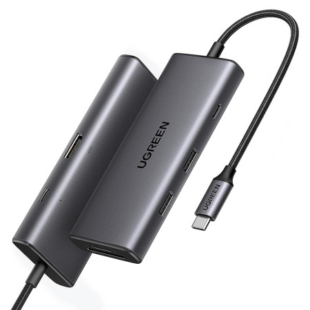 Hub USB-C la 2x Type-C, 2x USB, HDMI, TF, SD Card, 10Gbps, 4K, 100W, Ugreen, Black