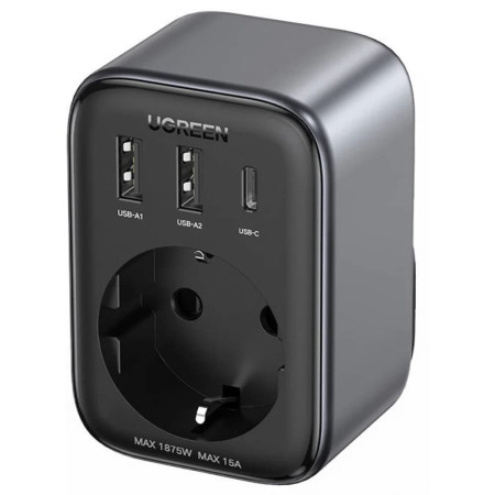 Incarcator Priza EU, 2x USB, Type-C la US, Incarcare rapida, 30W - Ugreen, Black