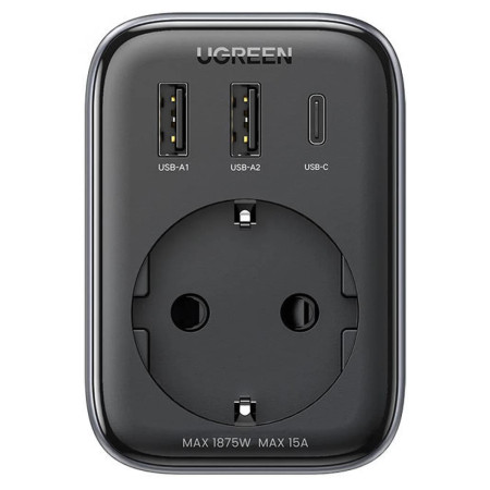 Incarcator Priza EU, 2x USB, Type-C la US, Incarcare rapida, 30W - Ugreen, Black