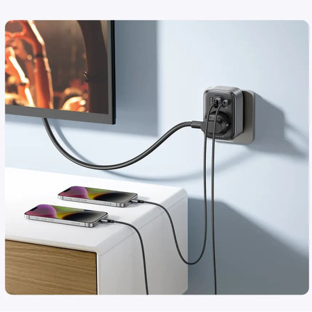 Incarcator Priza EU, 2x USB, Type-C la US, Incarcare rapida, 30W - Ugreen, Black