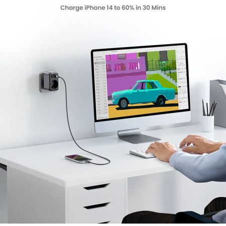 Incarcator Priza EU, 2x USB, Type-C la US, Incarcare rapida, 30W - Ugreen, Black