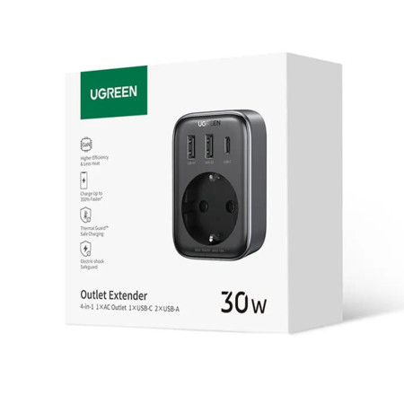 Incarcator Priza EU, 2x USB, Type-C la US, Incarcare rapida, 30W - Ugreen, Black