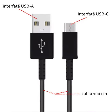 Cablu date Samsung EP-DG970BBE, USB la Tip-C, 2.1A, 1m, Negru