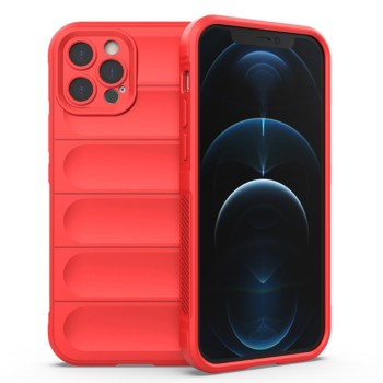 Husa pentru iPhone 12 Pro Max, Antisoc, Margini cu Striatii, Design Minimalist, Red