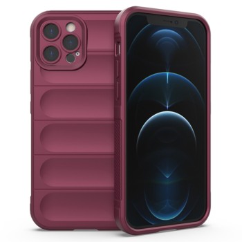 Husa pentru iPhone 12 Pro Max, Antisoc, Margini cu Striatii, Design Minimalist, Bordeaux