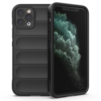 Husa pentru iPhone 11 Pro Max, Antisoc, Margini cu Striatii, Design Minimalist, Black
